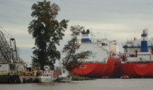Los barcos que descargan el gas en el puerto de Escobar.